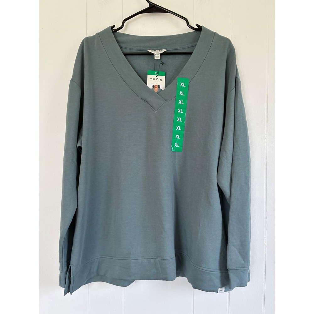 Orvis‎ Womens XL V-Neck Long Sleeve Top Sage Green Modal Blend Pullover NWT
